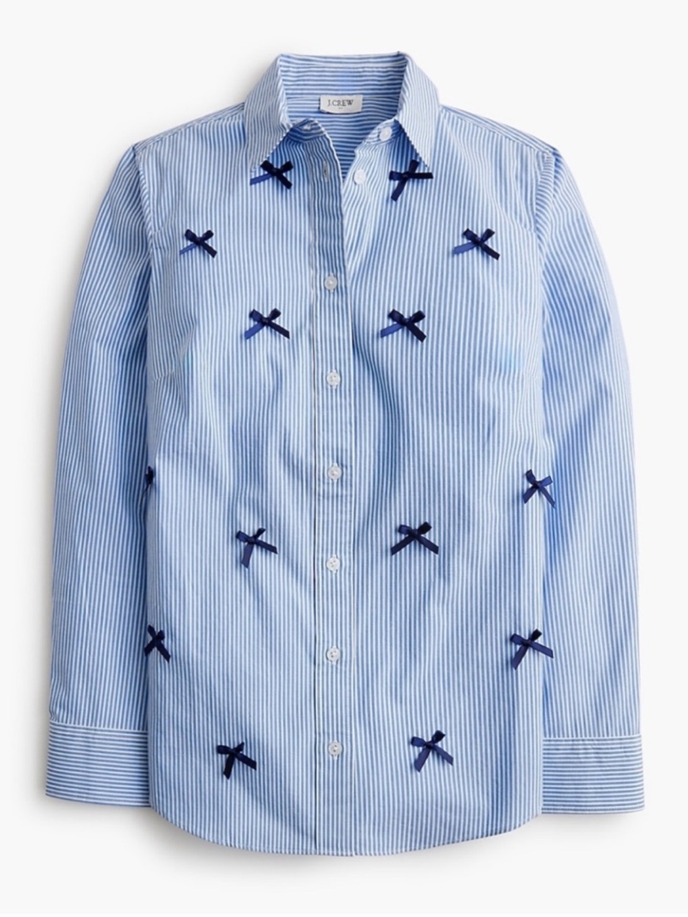 J. Crew Blue Stripe Button-Down Shirt with Navy Bows